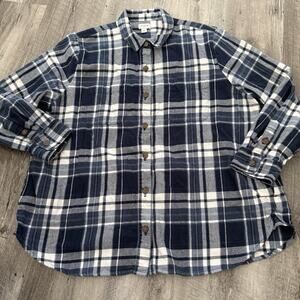 J Crew Flannel Shirt Womens Size XL Shacket Blue Plaid Side Pockets Midweight